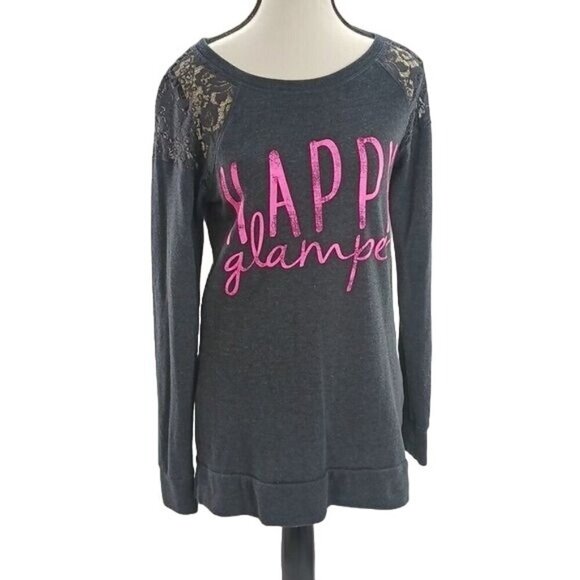 Arizona Sweatshirt Happy Glamper Camping Lace Shoulder Lightweight Womens Size M - Picture 1 of 5